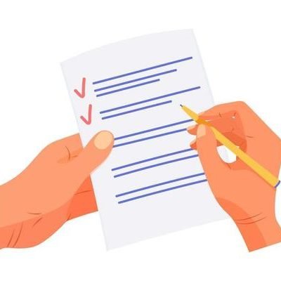 checklist-is-completed-by-hand-and-pen-document-for-testing-filling-out-exam-form-vector